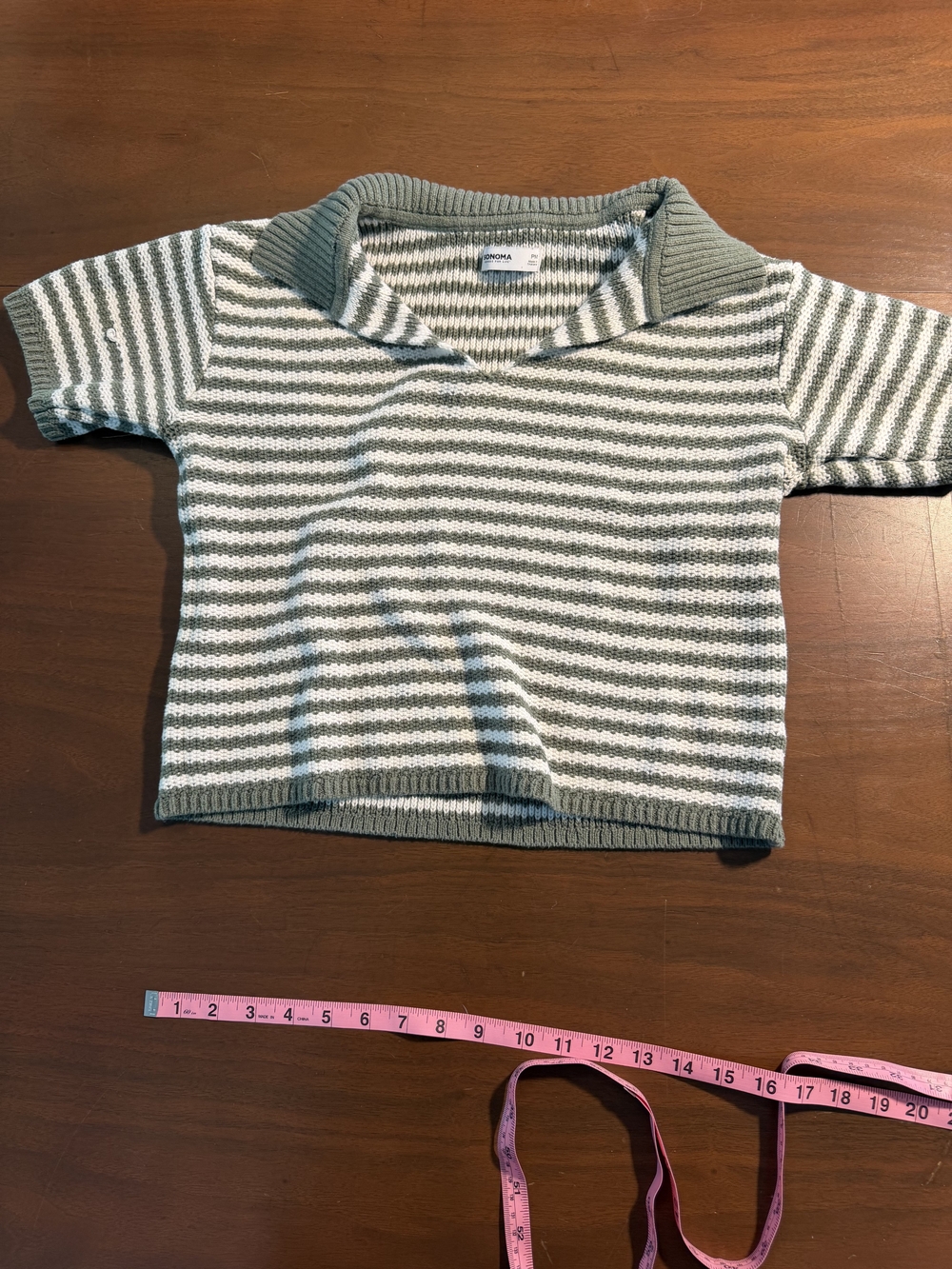 Sonoma Striped Knit Polo Top - Sage Green & White